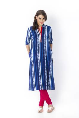Indigo printed cotton long-kurtis 1