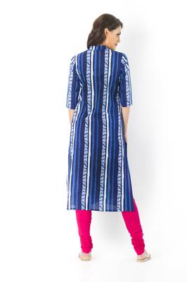Indigo printed cotton long-kurtis 3