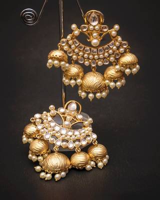 Gold pearl brass jhumkas 1