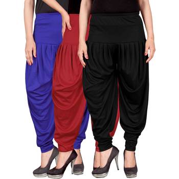 Blue red black stirped combo pack of 3 free size harem pants 1