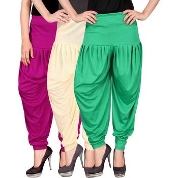 Pink cream green stirped combo pack of 3 free size harem pants 1
