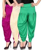 Pink cream green stirped combo pack of 3 free size harem pants