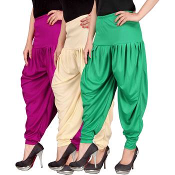 Pink cream green stirped combo pack of 3 free size harem pants 2