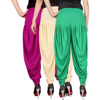 Pink cream green stirped combo pack of 3 free size harem pants 3