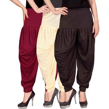 Maroon cream brown stirped combo pack of 3 free size harem pants 1