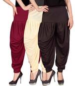 Maroon cream brown stirped combo pack of 3 free size harem pants
