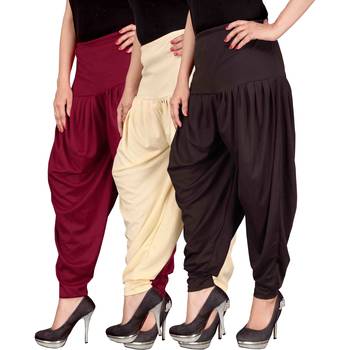 Maroon cream brown stirped combo pack of 3 free size harem pants 2