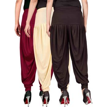 Maroon cream brown stirped combo pack of 3 free size harem pants 3