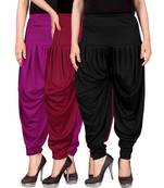 Purple maroon black stirped combo pack of 3 free size harem pants