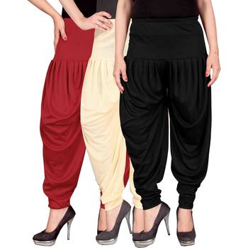 Red cream black stirped combo pack of 3 free size harem pants 1