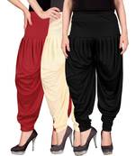 Red cream black stirped combo pack of 3 free size harem pants