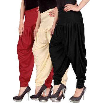Red cream black stirped combo pack of 3 free size harem pants 2