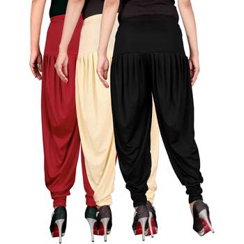 Red cream black stirped combo pack of 3 free size harem pants 3