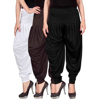 White brown black stirped combo pack of 3 free size harem pants 1