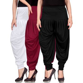 White maroon black stirped combo pack of 3 free size harem pants 1