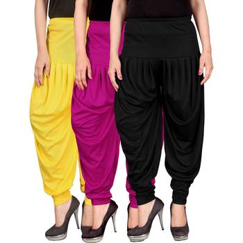 Yellow pink black stirped combo pack of 3 free size harem pants 1