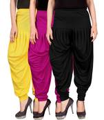 Yellow pink black stirped combo pack of 3 free size harem pants