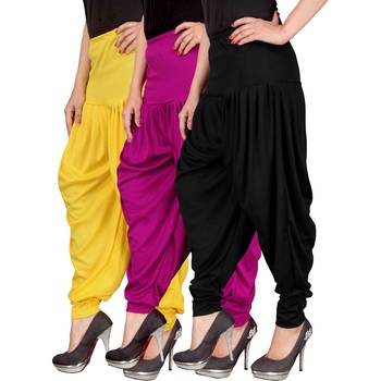 Yellow pink black stirped combo pack of 3 free size harem pants 2