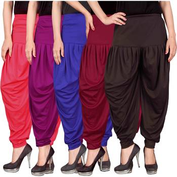 Pink purple blue maroon brown stirped combo pack of 5 free size harem pants 1