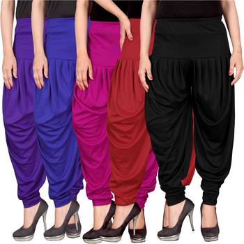 Blue pink red black stirped combo pack of 5 free size harem pants 1