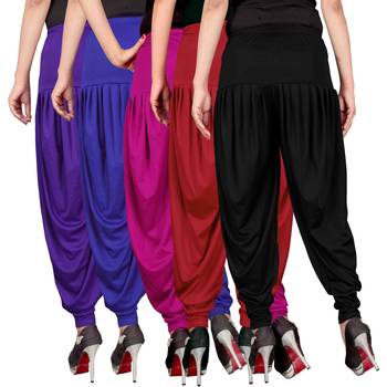Blue pink red black stirped combo pack of 5 free size harem pants 3