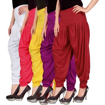 White pink yellow purple red stirped combo pack of 5 free size harem pants 2