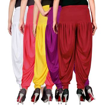 White pink yellow purple red stirped combo pack of 5 free size harem pants 3