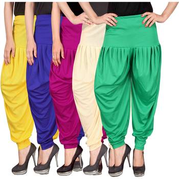 Yellow blue pink cream green stirped combo pack of 5 free size harem pants 1