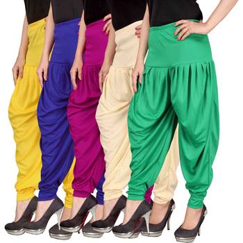 Yellow blue pink cream green stirped combo pack of 5 free size harem pants 2