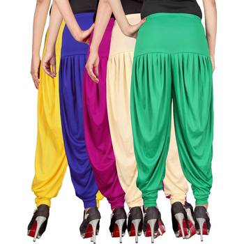 Yellow blue pink cream green stirped combo pack of 5 free size harem pants 3