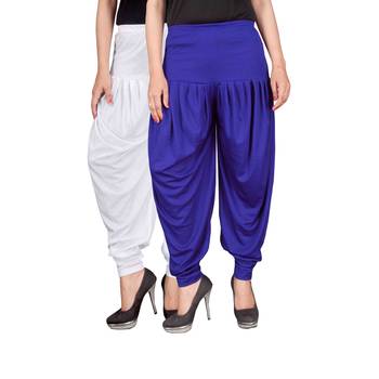 White blue stirped combo pack of 2 free size harem pants 1