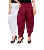 White maroon stirped combo pack of 2 free size harem pants