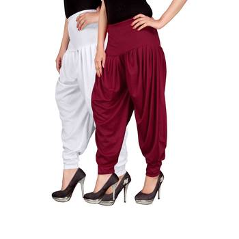 White maroon stirped combo pack of 2 free size harem pants 2