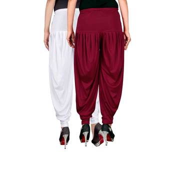 White maroon stirped combo pack of 2 free size harem pants 3