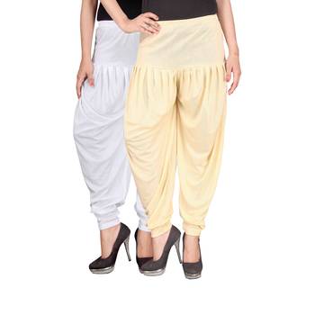 White cream stirped combo pack of 2 free size harem pants 1