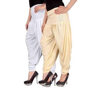 White cream stirped combo pack of 2 free size harem pants 2