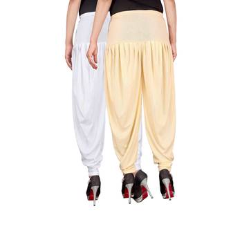 White cream stirped combo pack of 2 free size harem pants 3