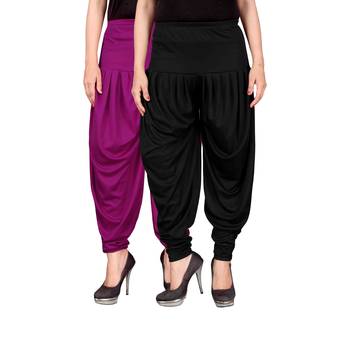 Purple black stirped combo pack of 2 free size harem pants 1