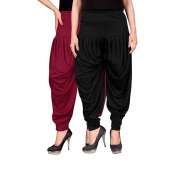 Maroon black stirped combo pack of 2 free size harem pants 1
