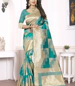 Sea green woven banarasi silk saree with blouse