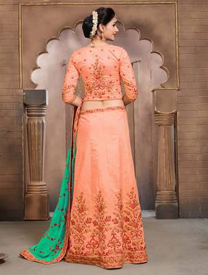 Coral embroidered silk unstitched lehenga 3