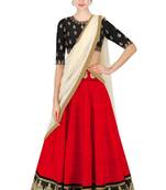 Red embroidered silk semi-stitched lehenga choli with dupatta