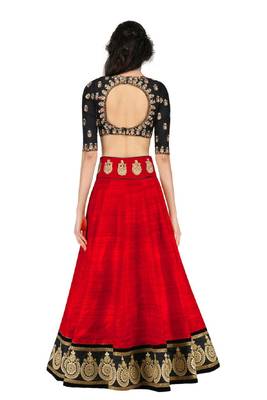 Red embroidered silk semi-stitched lehenga choli with dupatta 3