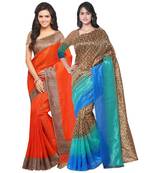 Multicolor Printed Tussar Silk Saree With Blouse