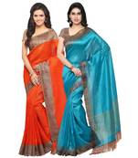 Multicolor Plain Tussar Silk Saree With Blouse