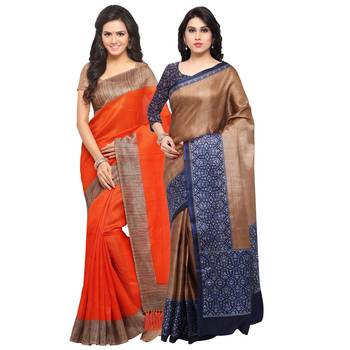 Multicolor Printed Tussar Silk Saree With Blouse 1
