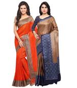 Multicolor Printed Tussar Silk Saree With Blouse