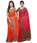 Multicolor Plain Tussar Silk Saree With Blouse