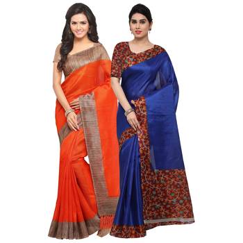 Multicolor Plain Tussar Silk Saree With Blouse 1