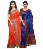 Multicolor Plain Tussar Silk Saree With Blouse